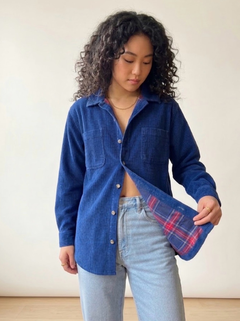 L.L. Bean Whale Corduroy Shacket with Plaid Lining